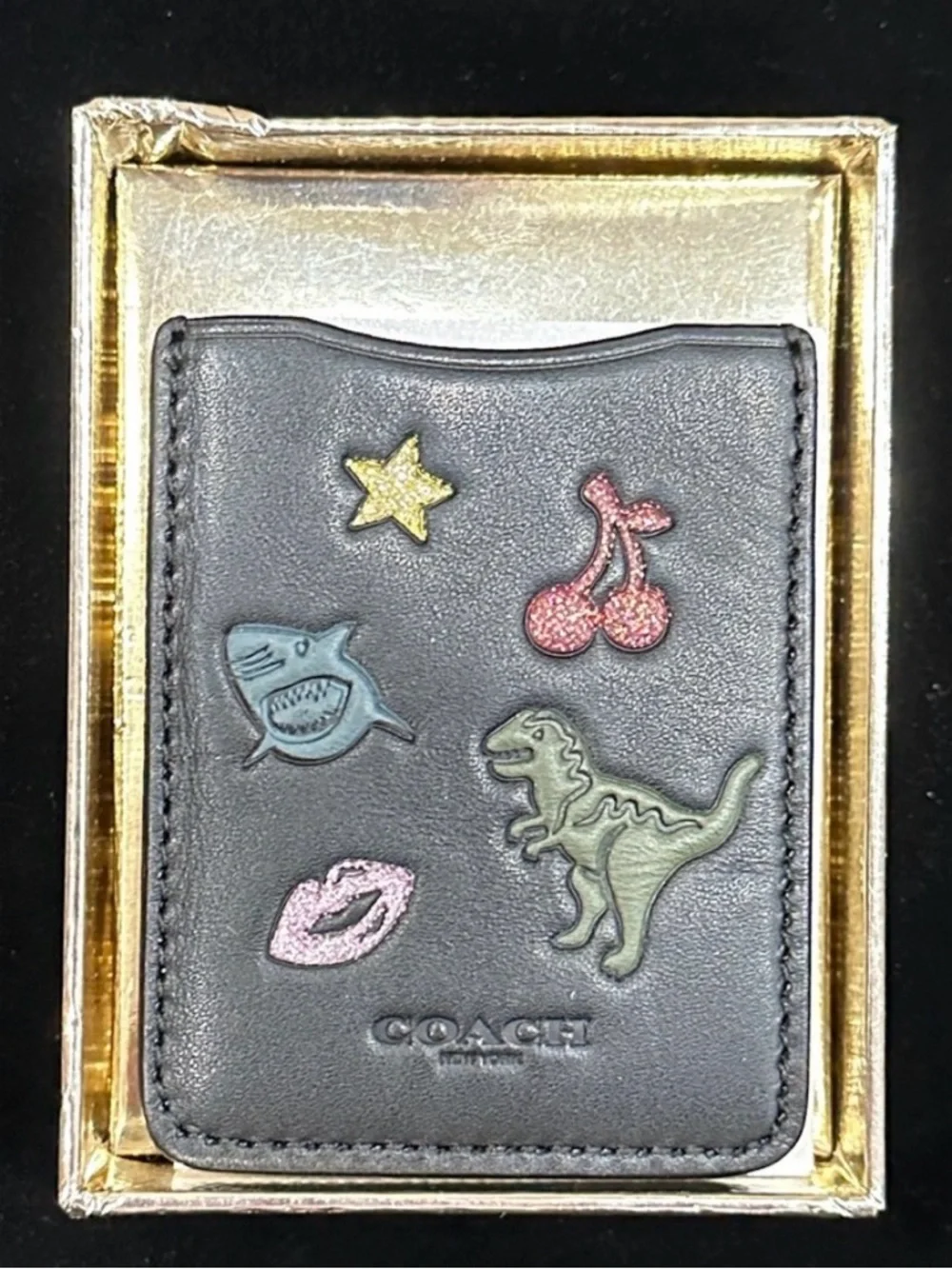 Coach Rexy  Black Leather Card Case with Colorful  Patch design *new - Picture 2 of 7